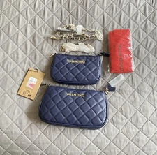 Mario Valentino Set of 2 Borsa & Ocarina  Blue Crossbody Handbags on Chain New