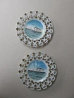 Cunard liner RMS Alaunia souvenir plates c.1913 - pair. Antique milk glass.