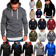 Men Hoodie Casual Hooded Solid Pocket Slim Fit Sweatshirt Pullover Sweater To  