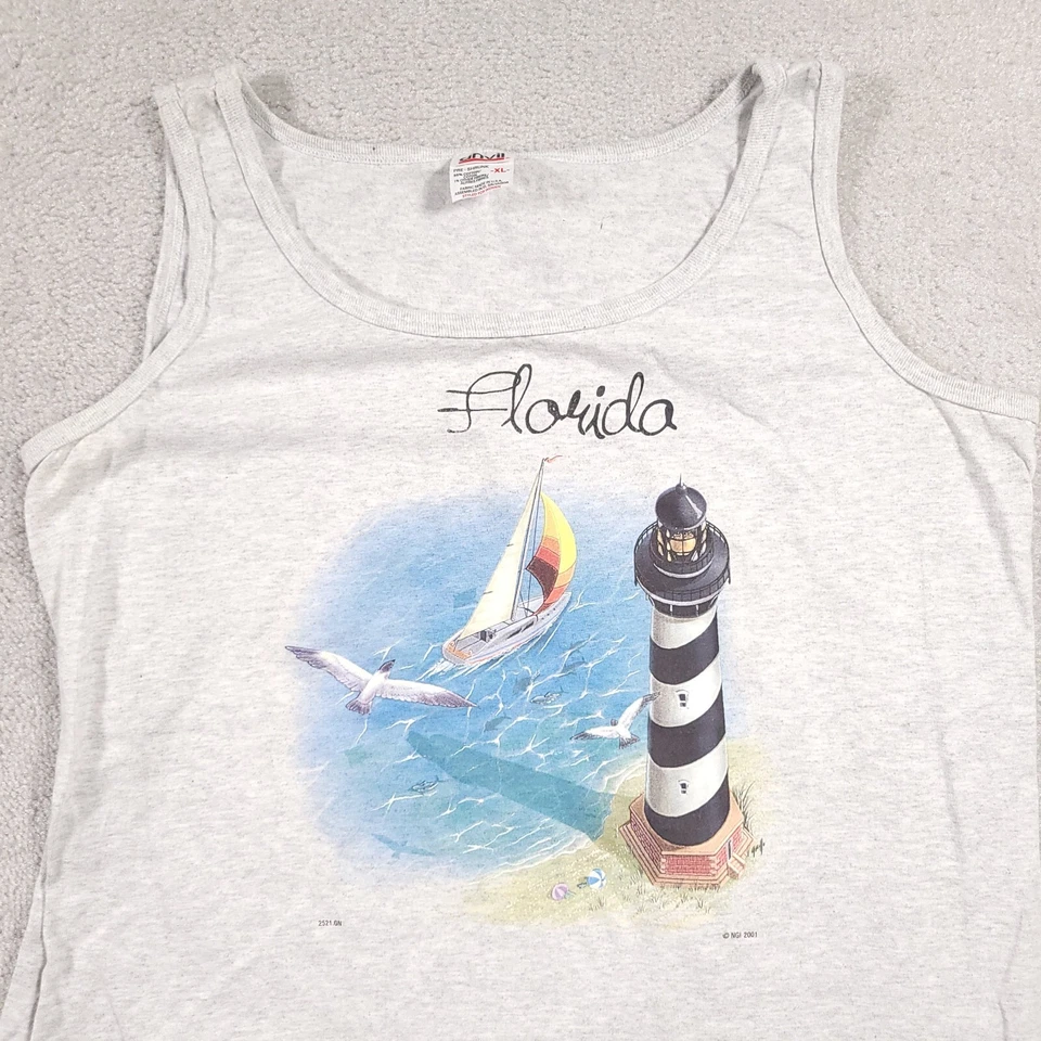 Camisa De Colección Y2K Arte Naturaleza Florida Para Hombres XL Sin Mangas Tanque Faro Playa EE. UU. Foto 3 de 4