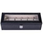 6 Compartments New High-grade Leather Watch Collection Storage Box Black
