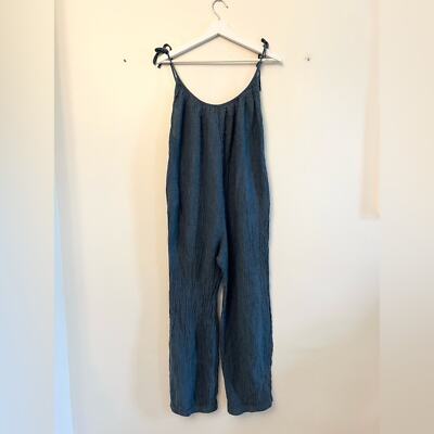 Meg shop L 100% linen blue green jumpsuit lagenlook art to wear