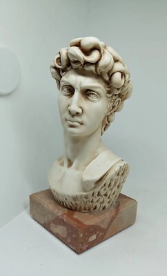 Uniq G.Carusi Backlite Bust  Michaelangelo Sculpture.Red Marble Base.Sgned.Italy