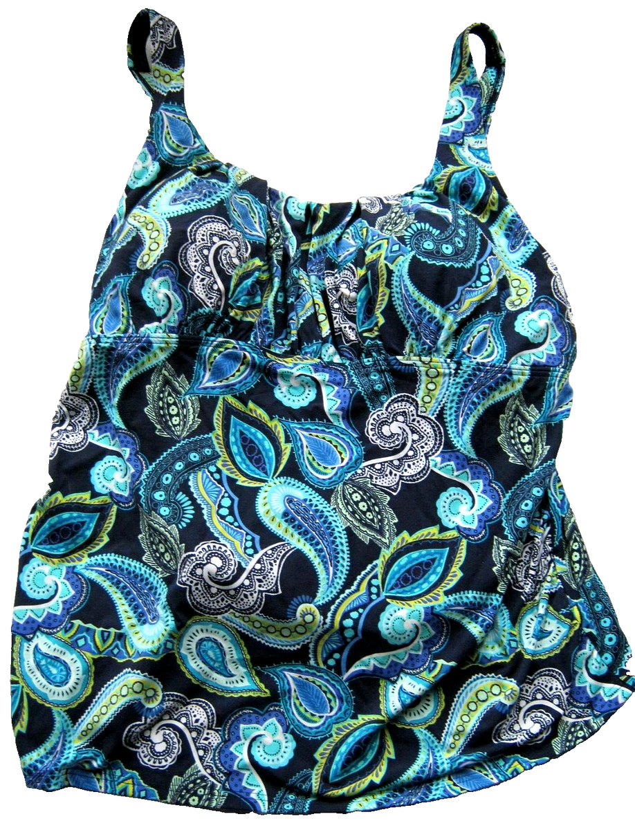 PRETTY!! Time Tru Ruched Paisley Tankini Top Size 16W