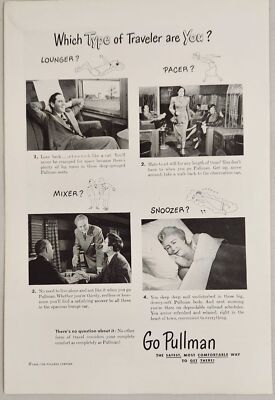 1949 Print Ad Pullman Railroad Cars Lounging, Cocktails & Sleeping on Train