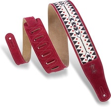 Leathers 2.5" Suede Leather Guitar Strap Embellish Suede Design; Burgundy, Black