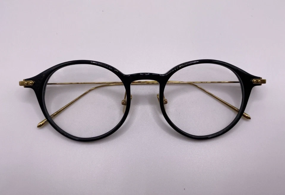 Linda Farrow LF06C1 5710 Negro Dorado Marco Redondo Hecho a Mano 49-20-143 Foto 4 de 4