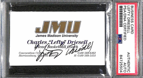 Lefty Driesell "JMU 5* CAA Champions & HOF" Signed Autographed Business Card PSA