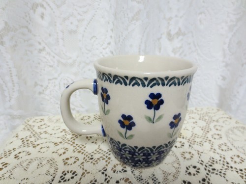 Boleslawiec Polish Blue Green Flowers Pottery Mug Hand Made Poland Mugs signed - Picture 5 of 10