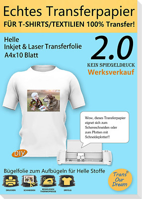 Transourdream Echte Inkjet/Laser T-Shirt Transferpapier Transferfolie Bügelfolie