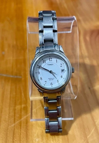 Vintage Mens Stainless Steel Silver Timex Indiglo WR50M Mens Watch New Batt 7.5"