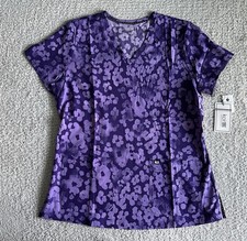 Koi Next Gen Scrub Top Women  s Medium Early Energy Cheetah Grape Stretch Nursing