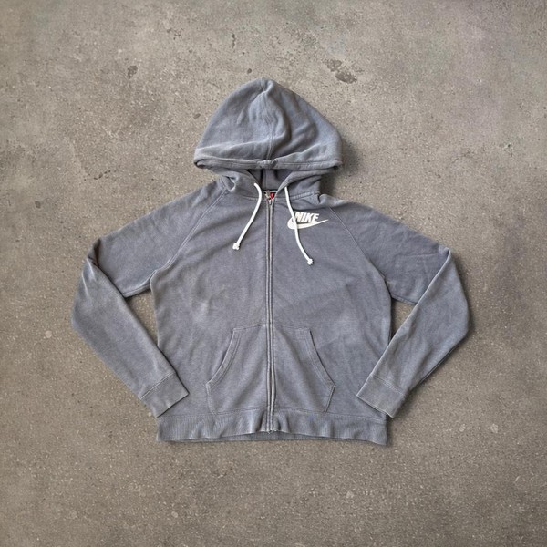 Nike Grey Zip Up Logo Hoodie Size L