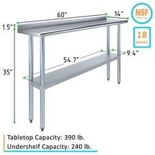 Commercial NSF Heavy Duty Stainless Steel Food Prep Table Kitchen Work Table