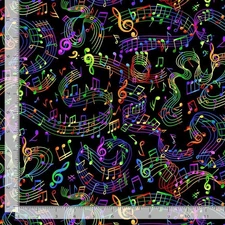 Music Notes Multi on Black CD3675 Timeless Treasures Durable Cotton Fabric