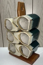 VTG MCM Rodolfo Padilla Coffee Mug Set Of (6) With Wood Stand Signed