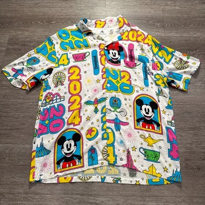 Disney Parks Shirt XL 2024 Figment Mickey Icons  Loop Collar All Over Neon Print