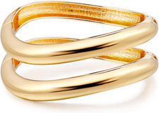 Gold Plated Cuff Bangle Bracelets for Women Set Chunky Trendy Hinged Irregular C