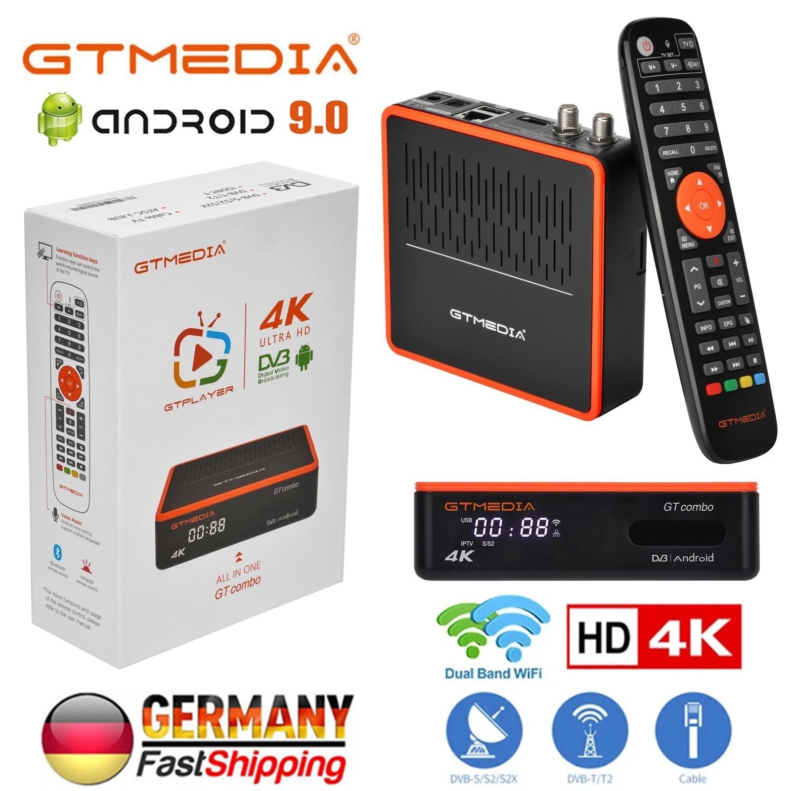 Ricevitore TV via cavo satellitare 4K DVB-S2/S2X/T2/cavo HDR 4:2:2 Android Smart TV Box WLAN