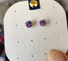 14k White Gold Natural Amethyst Stud Earrings 5.8mm
