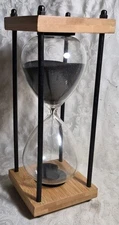Vintage Wood Steel Metal Hour Glass Sand Timer Black Sand 9 1/2" Tall Gift Idea