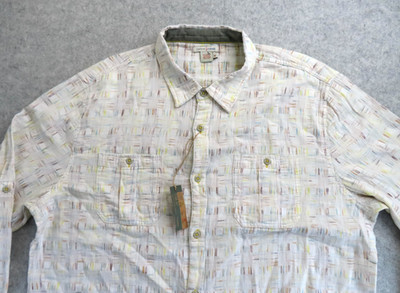 Carbon 2 Cobalt Shirt Mens Medium Cream Plaid Grid Textured Long Sleeve Button