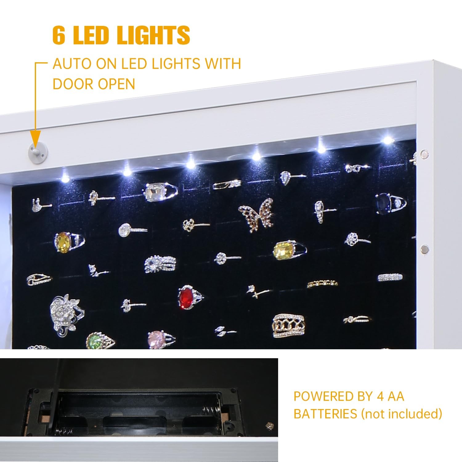 LED Jewelry Cabinet Armoire Organizer,Wall/Door Mount Jewelry Organizer and S... thumbnail 2