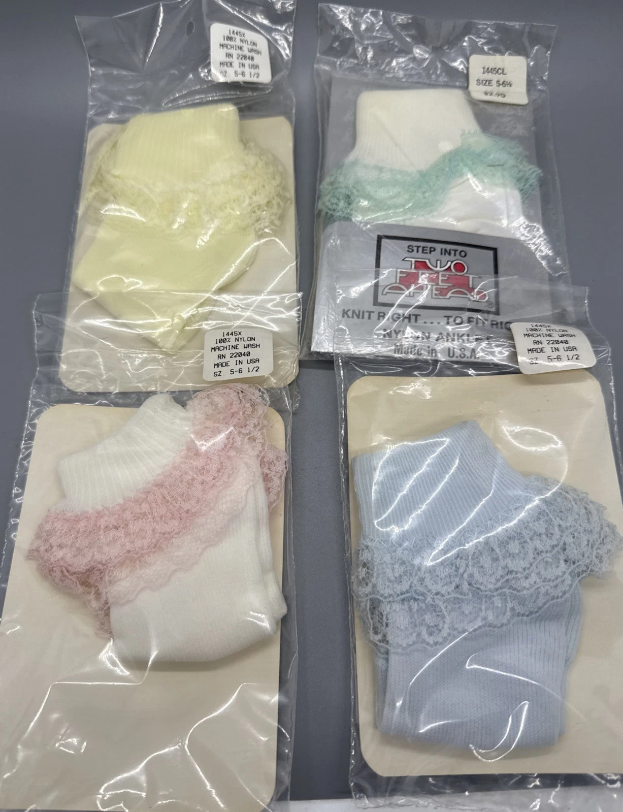 Vintage Frilly 90s Anklets Socks Girls 5-6.5 Toddler Nylon Lace Ruffle Cuff USA