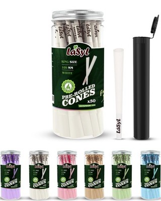 LaSyL White Pre Rolled Cones | 50 Pack King Size Rolling 50 PACK, WHITE