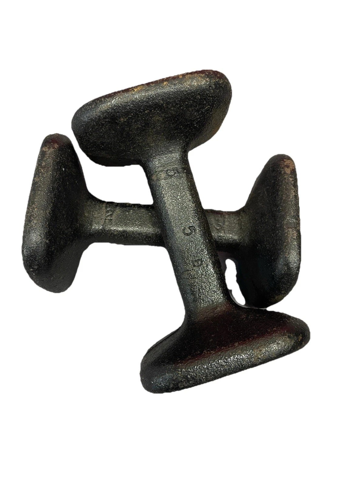 Antique Pair of 5 lb Cast Iron Fixed Weight Dumbbells Black