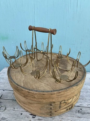 Vintage MCM Federal Roly Poly Drink Caddy Only Wood Metal For 8 Glasses Barware