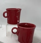 Fiesta Fiestaware Scarlet Red Mugs Set-2 Ring Handle Tapered Coffee Cups HLC USA