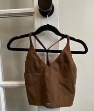 SET Active Sports Bra Brown Ribbed Strappy V Neck Crop Tank Top Size Small