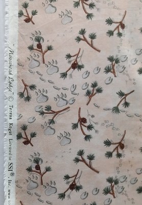 50 cm Patchworkstoff Teresa Kogut ''Moosehead Lodge'' Zweige und Zapfen auf beige