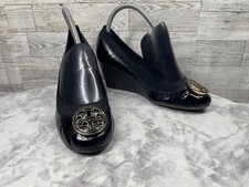 Tory Burch Wedge Heels Women 6.5M Caroline Shoes Black leather  Elastic Pumps