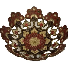 Brass And Enamel Scalloped Bowl Painted Vintage Indian Ornate