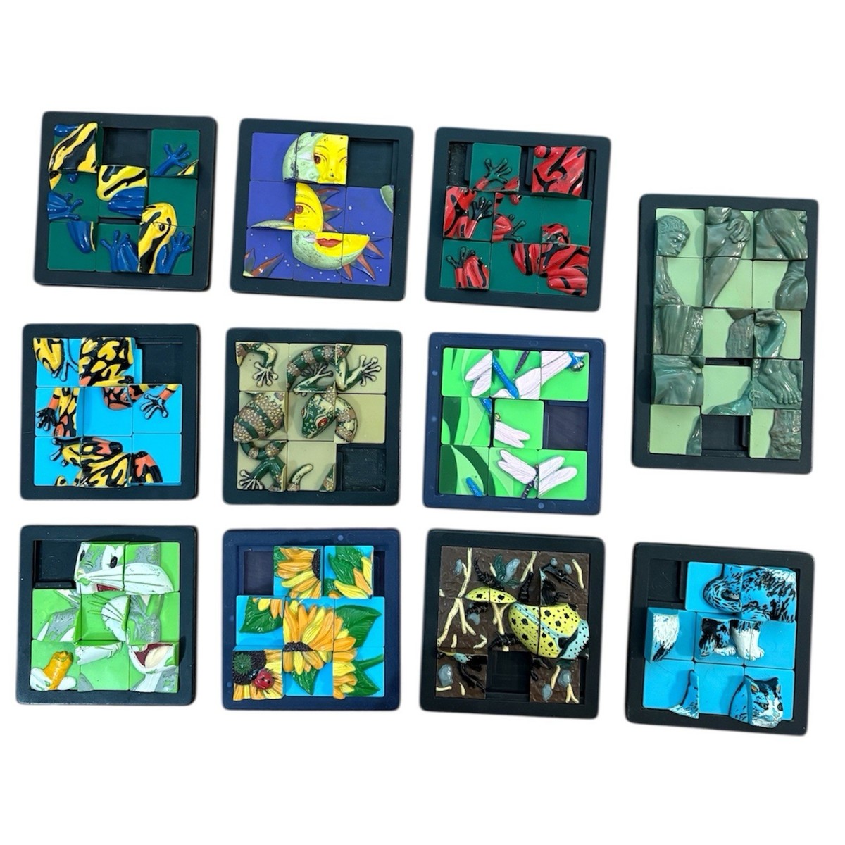 DaMert 3D Slide Puzzle Lot 11pcs Vintage Frog Sun Cat Dragonfly