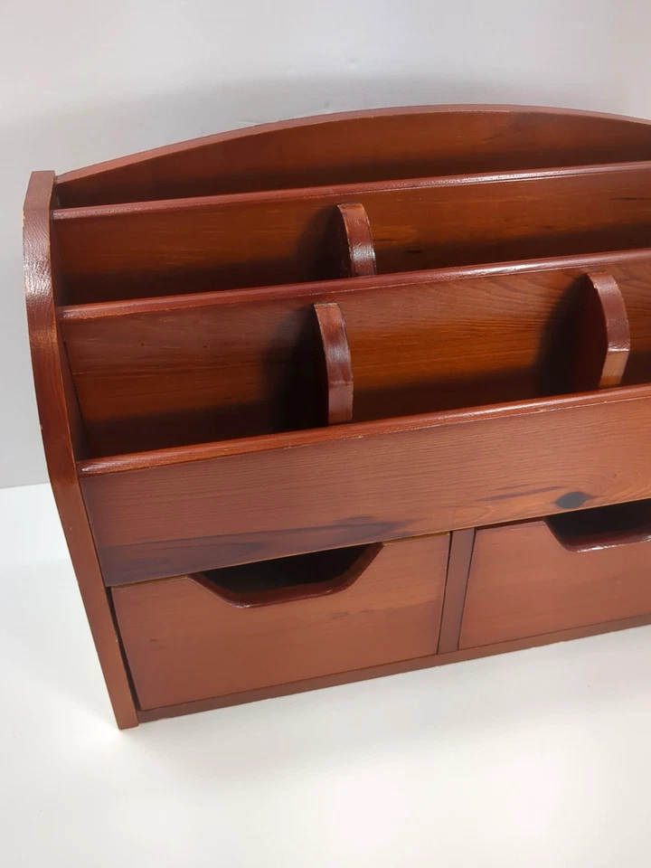 Organizador de escritorio de madera vintage correo oficina en casa 2 cajones montaje en pared o mesa Foto 2 de 4