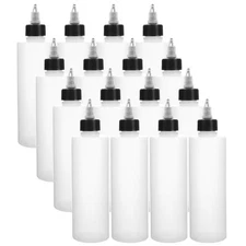 16 Pack 8oz Plastic Squeeze Bottles with Twist Top Caps, Empty Boston Dispens...