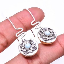 Natural Larimar Gemstone 925 Sterling Silver Two Tone Handmade Earring 1.56" E45