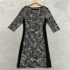 Lauren Ralph Lauren Midi Sheath Dress 12 Black White Ruched Quiet Luxury Career
