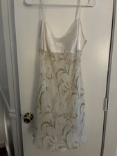 White Floral Satin Chemise Slip Dress Night Gown Medium Sophia Vintage Shear