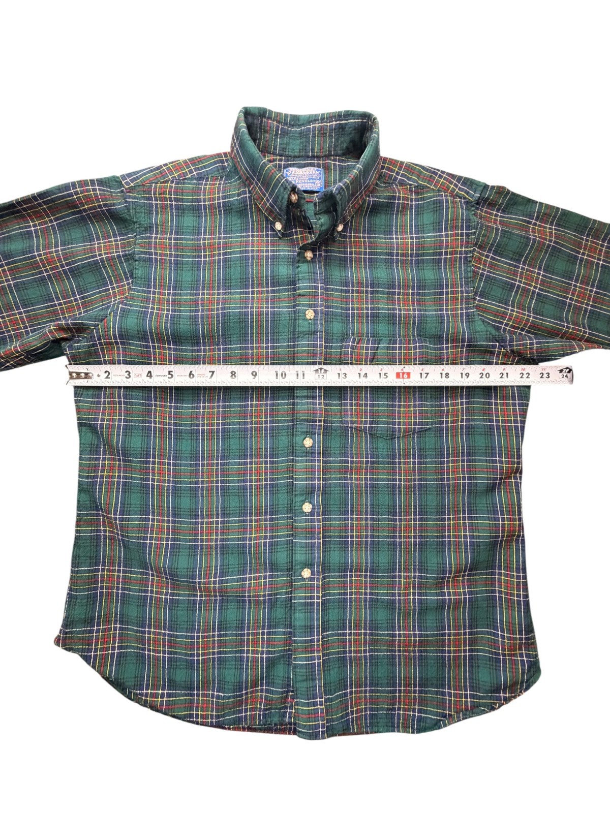 🔥 Pendleton Green Plaid Wool Button-Down Shirt M… - image 9