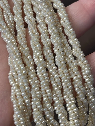 OFF WHITE Collana vintage perle effetto perla semi perline bianco sporco lunga creazione gioielli