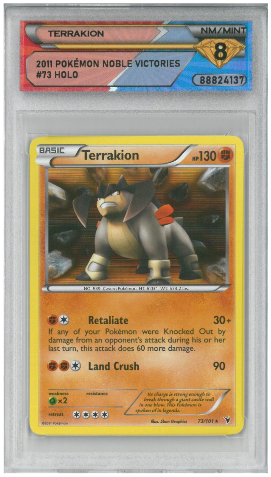 2011 Pokémon Noble Victories TERRAKION #73/101 Holo 💎 DSG 8 NM/Mint