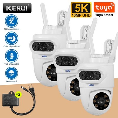 3x 10MP HD Dual Lens Security Camera Wireless WiFi IP PTZ Home Outdoor CCTV IR