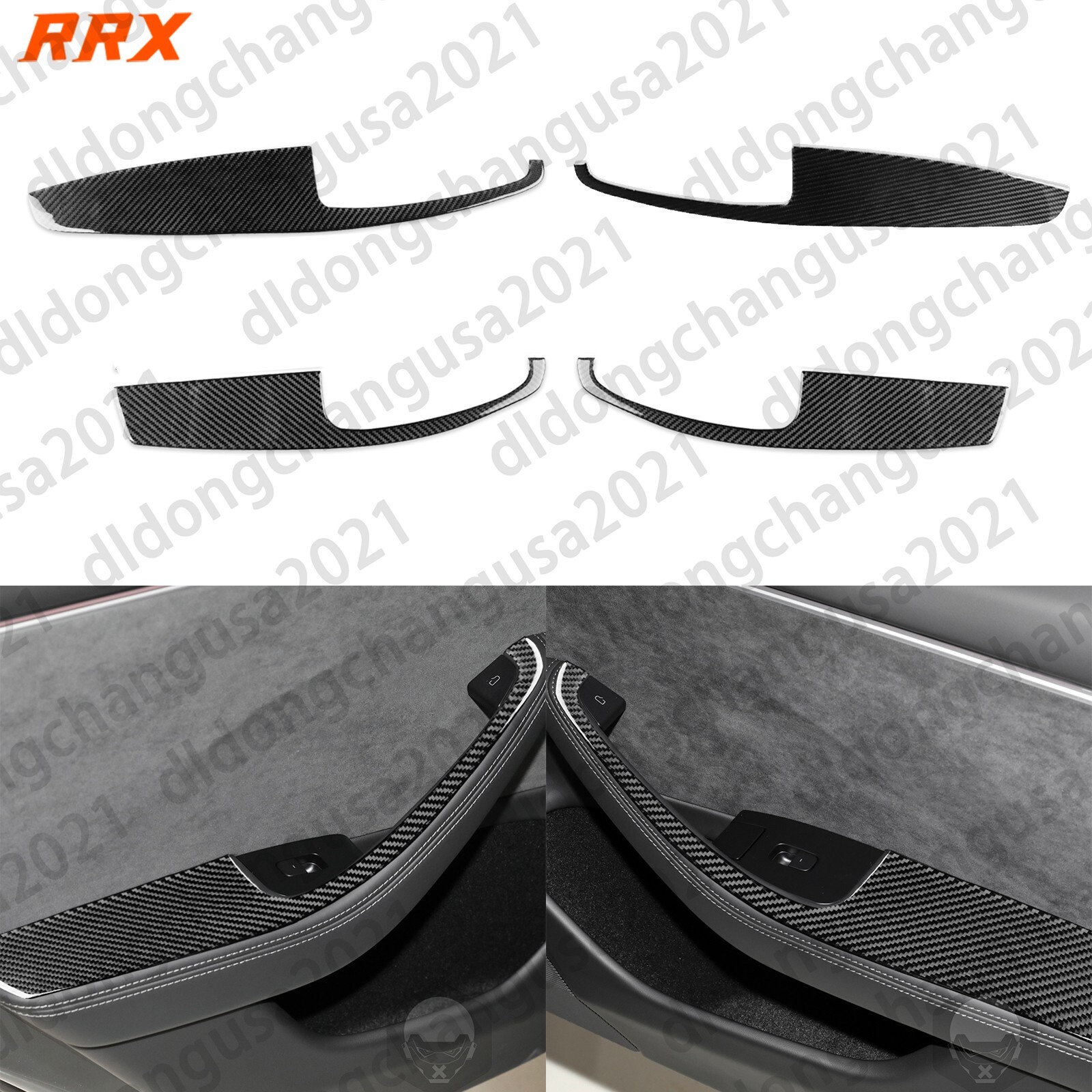 Real Carbon Fiber Inner Door Armrest Panel Cover For Tesla Model 3 Highland 23+