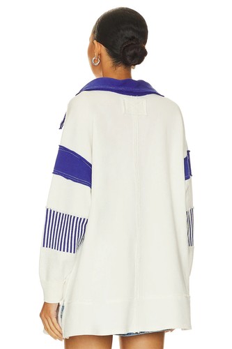 FREE PEOPLE WE THE FREE BLAU CLEAN PREP POLO OVERSIZED GESTREIFTER PULLOVER WEISS XS