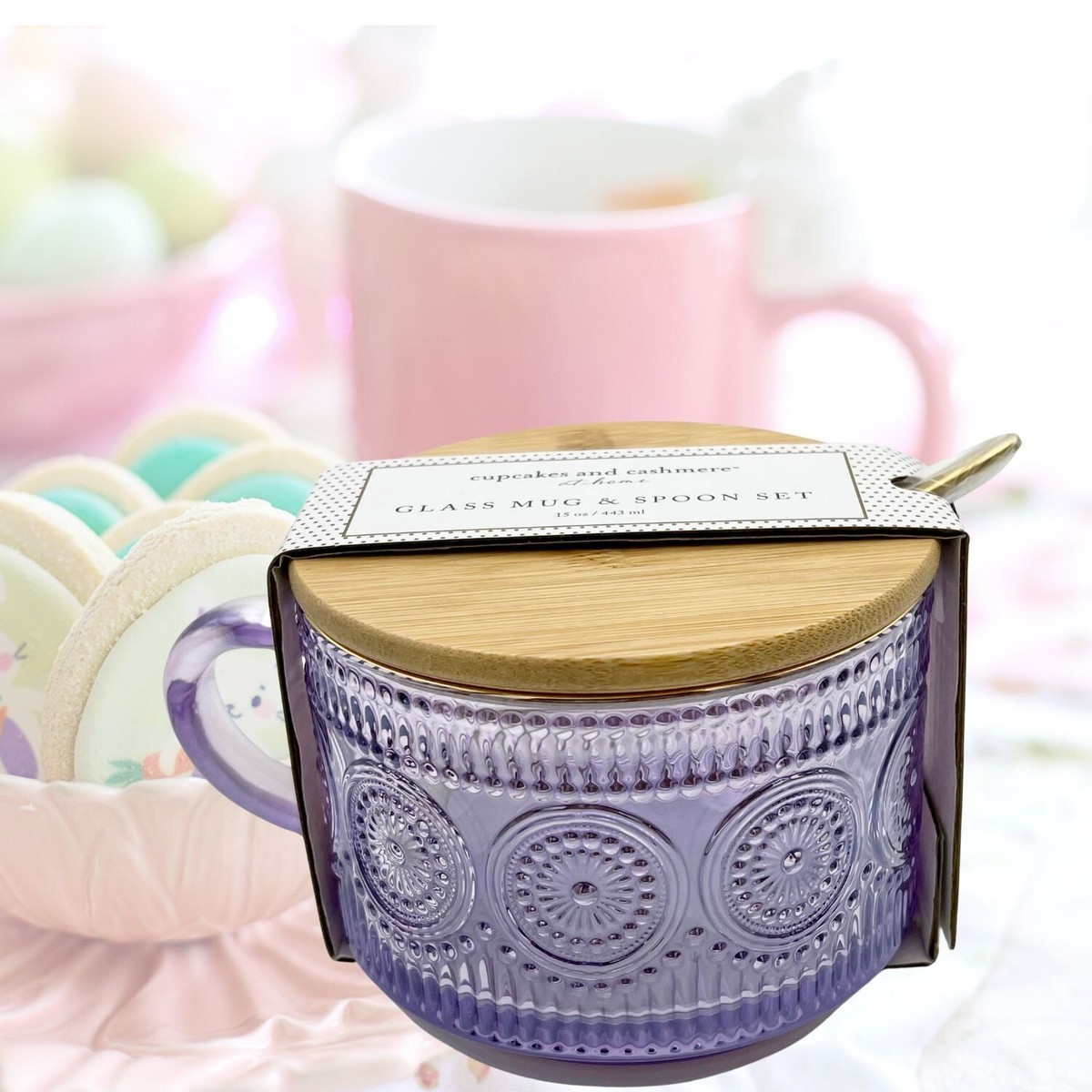 Cupcakes and Cashmere Purple Iridescent Glass Mug Bowl Spoon Set