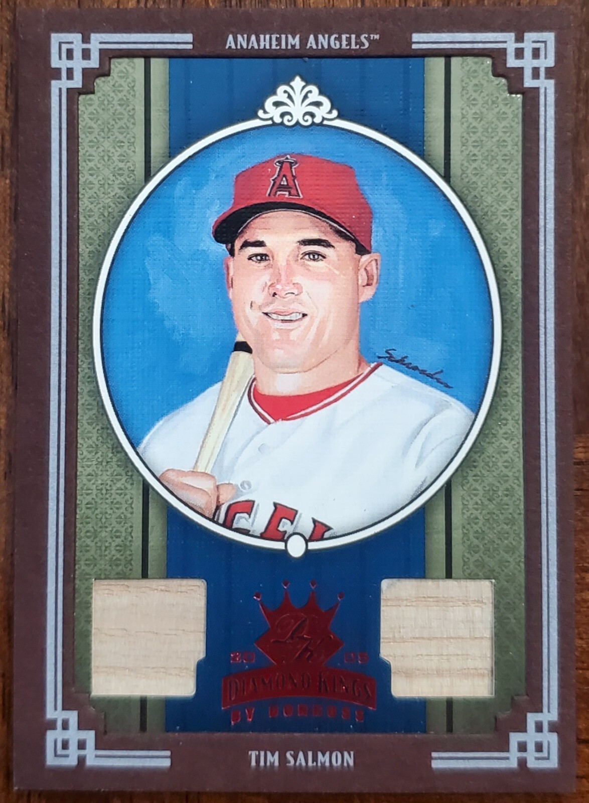 2005 DONRUSS DIAMOND KINGS TIM SALMON FRAMED RED DUAL BAT SP /100 CARD #5 NM/MT